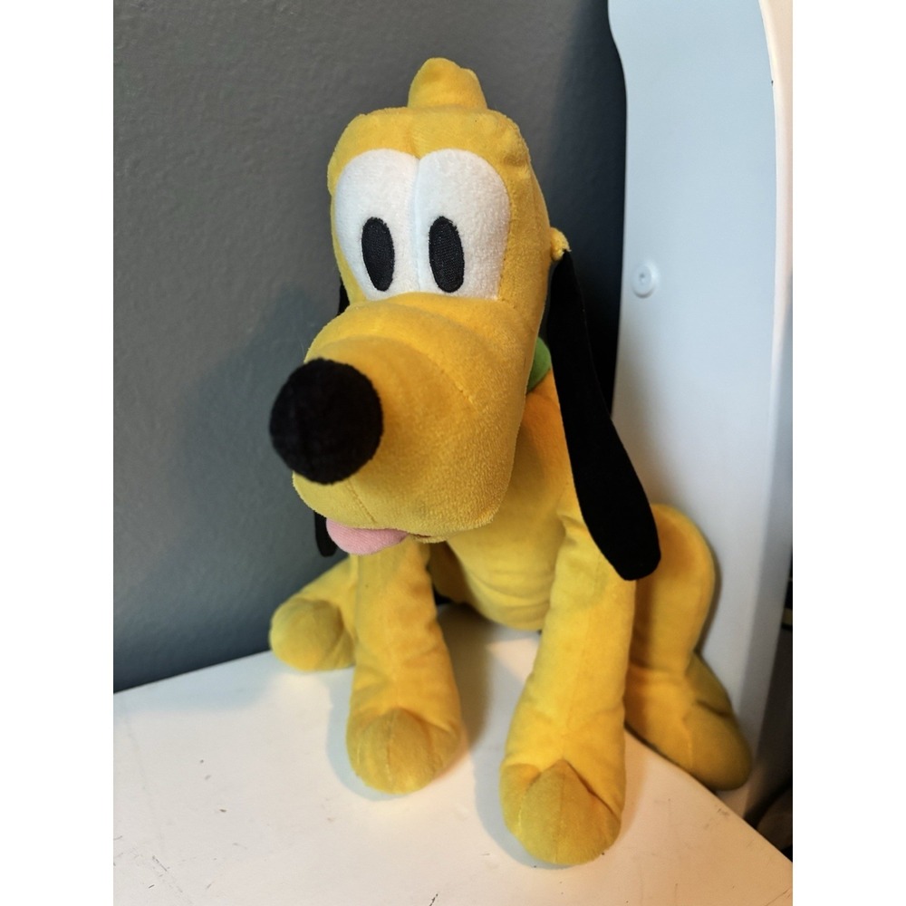 Disney Pluto Dog Plush Stuffed 11in Just Play Green Name Collar‎ Mickey Mouse